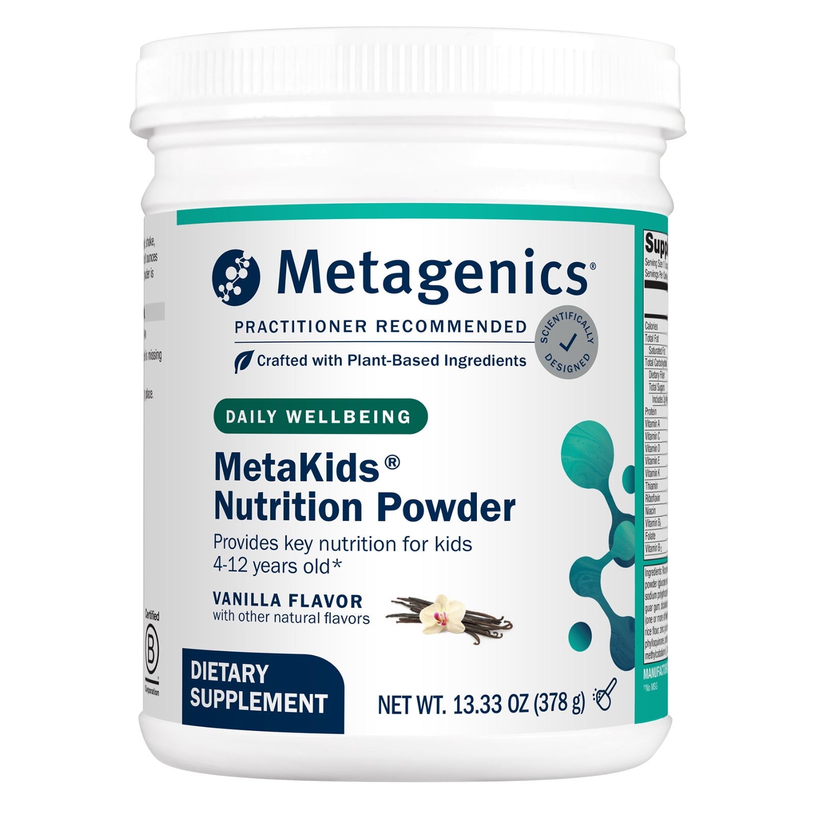 Metagenics, Meta Kids Nutrition Powder, Vanilla Flavor, 13.33 oz UPC 755571949257 | HiLife Vitamins