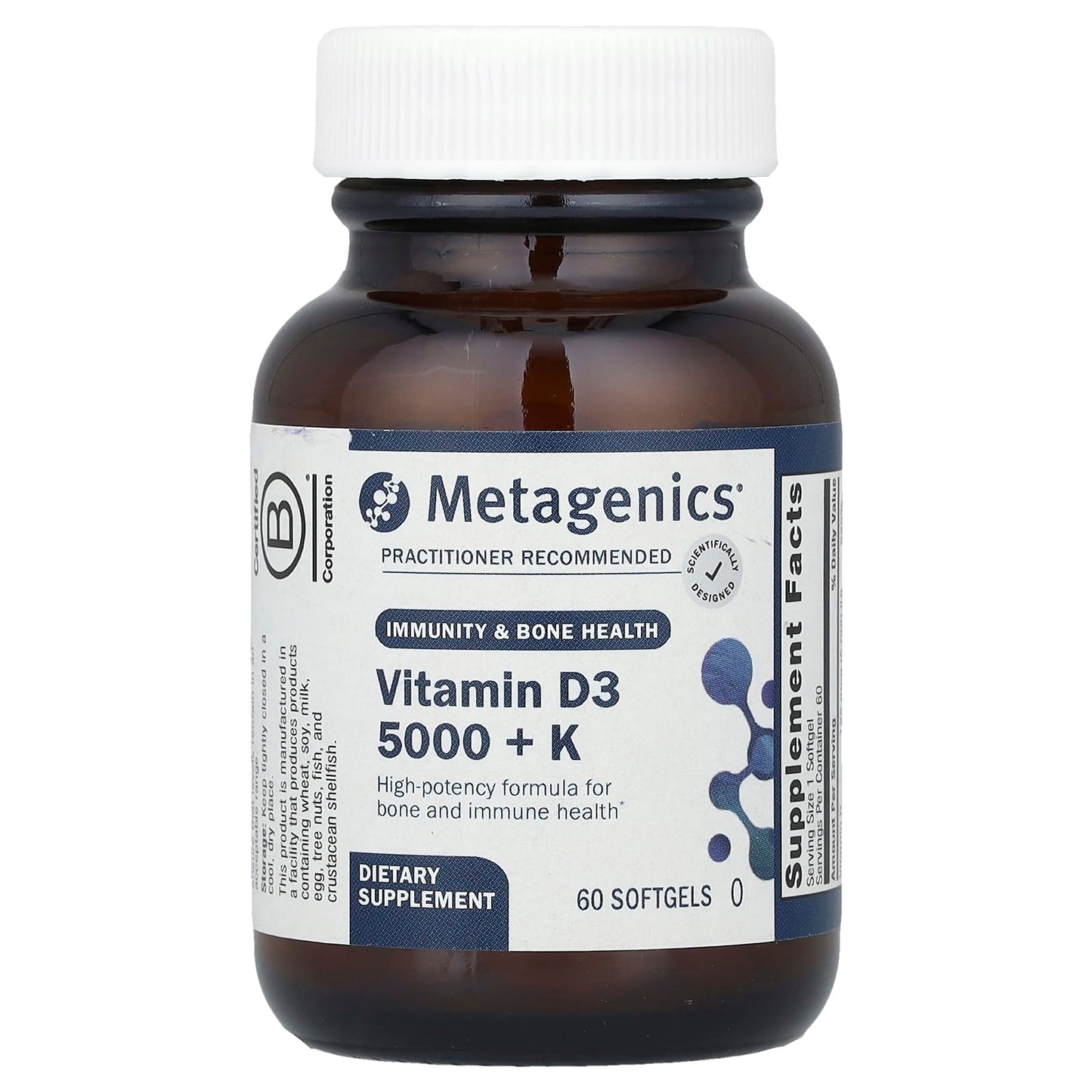 Metagenics, D3 5,000 + K, 60 Softgels UPC 755571950062 | HiLife Vitamins