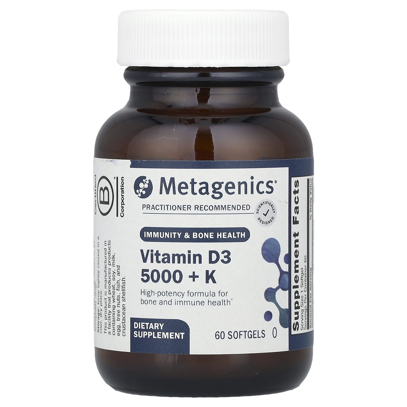 Metagenics, D3 5,000 + K, 60 Softgels UPC 755571950062 | HiLife Vitamins