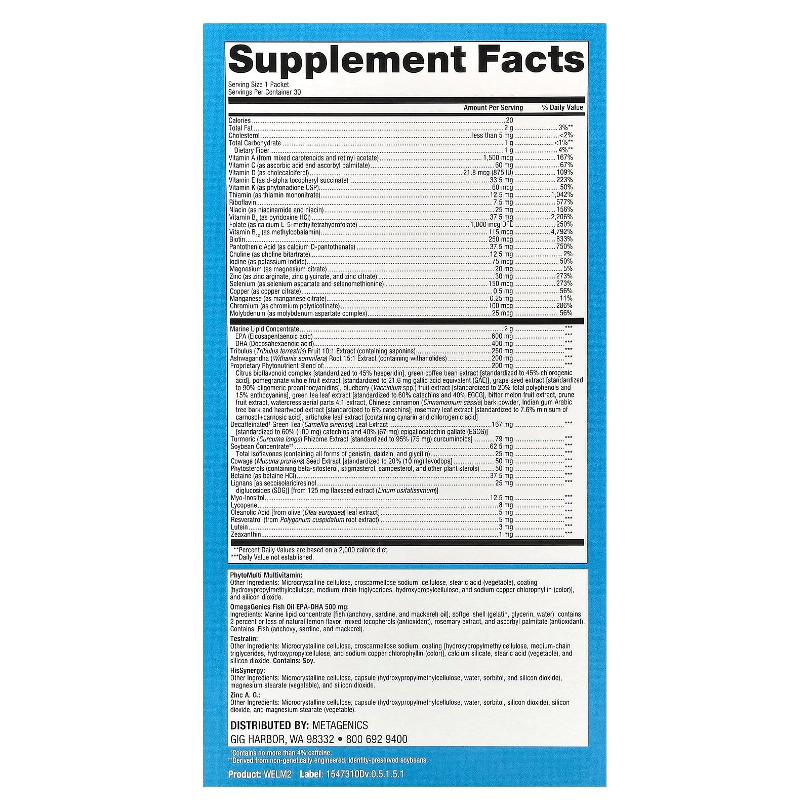 Metagenics, Wellness Essentials® Men's Vitality Daily Packs, 30 Packets UPC 755571960641 | HiLife Vitamins