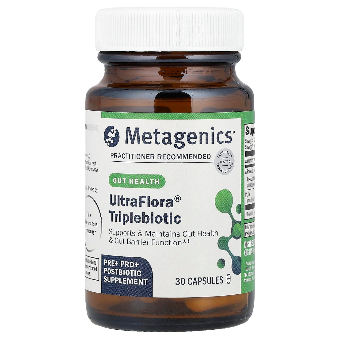 Metagenics, UltraFlora® Triplebiotic with Akkermansia, 30 Capsules UPC 755571961235 | HiLife Vitamins