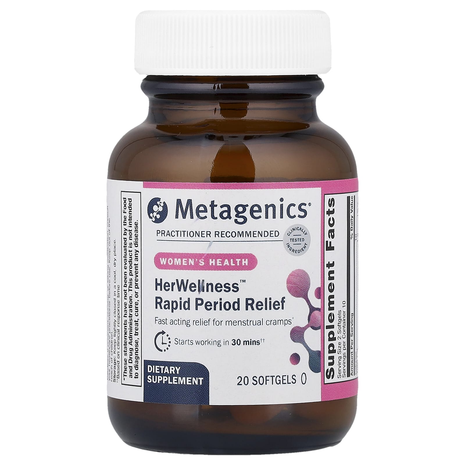 Metagenics, HerWellness™, Rapid Period Relief, 20 Softgels UPC 755571961525 | HiLife Vitamins