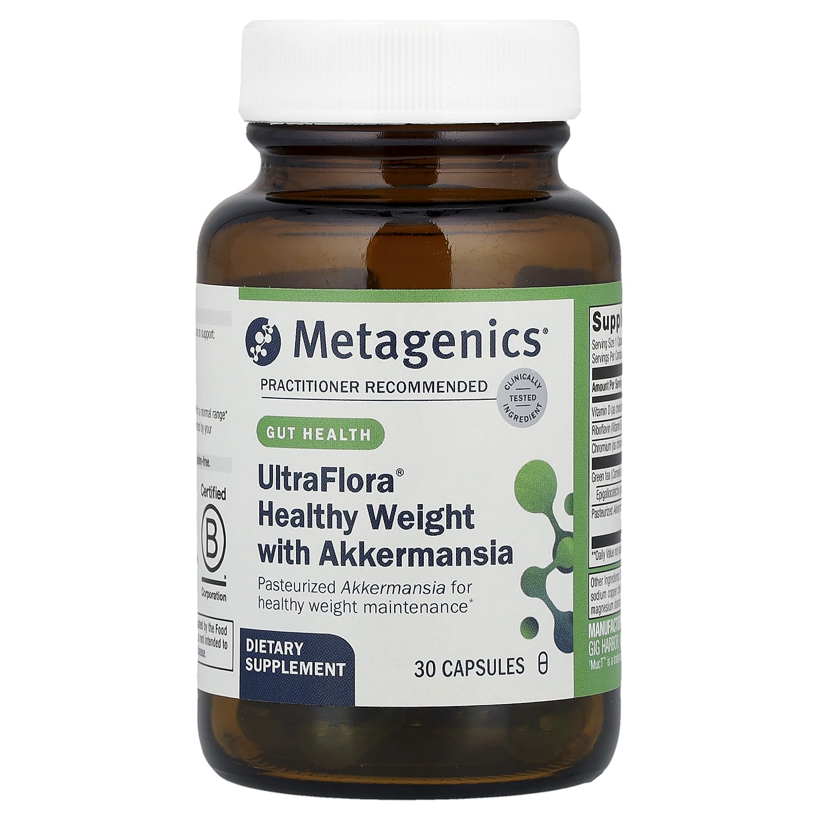 Metagenics, UltraFlora® Healthy Weight with Akkermansia, 30 Capsules UPC 755571961594 | HiLife Vitamins