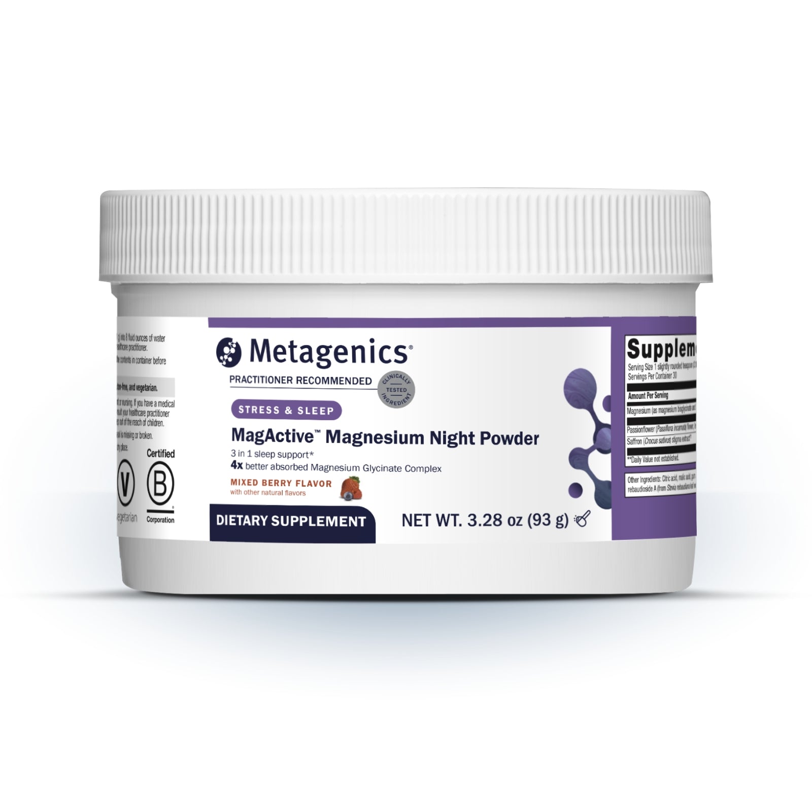 Metagenics, MagActive™ Magnesium Night Powder, Mixed Berry Flavor, 30 Servings UPC 755571961808 | HiLife Vitamins