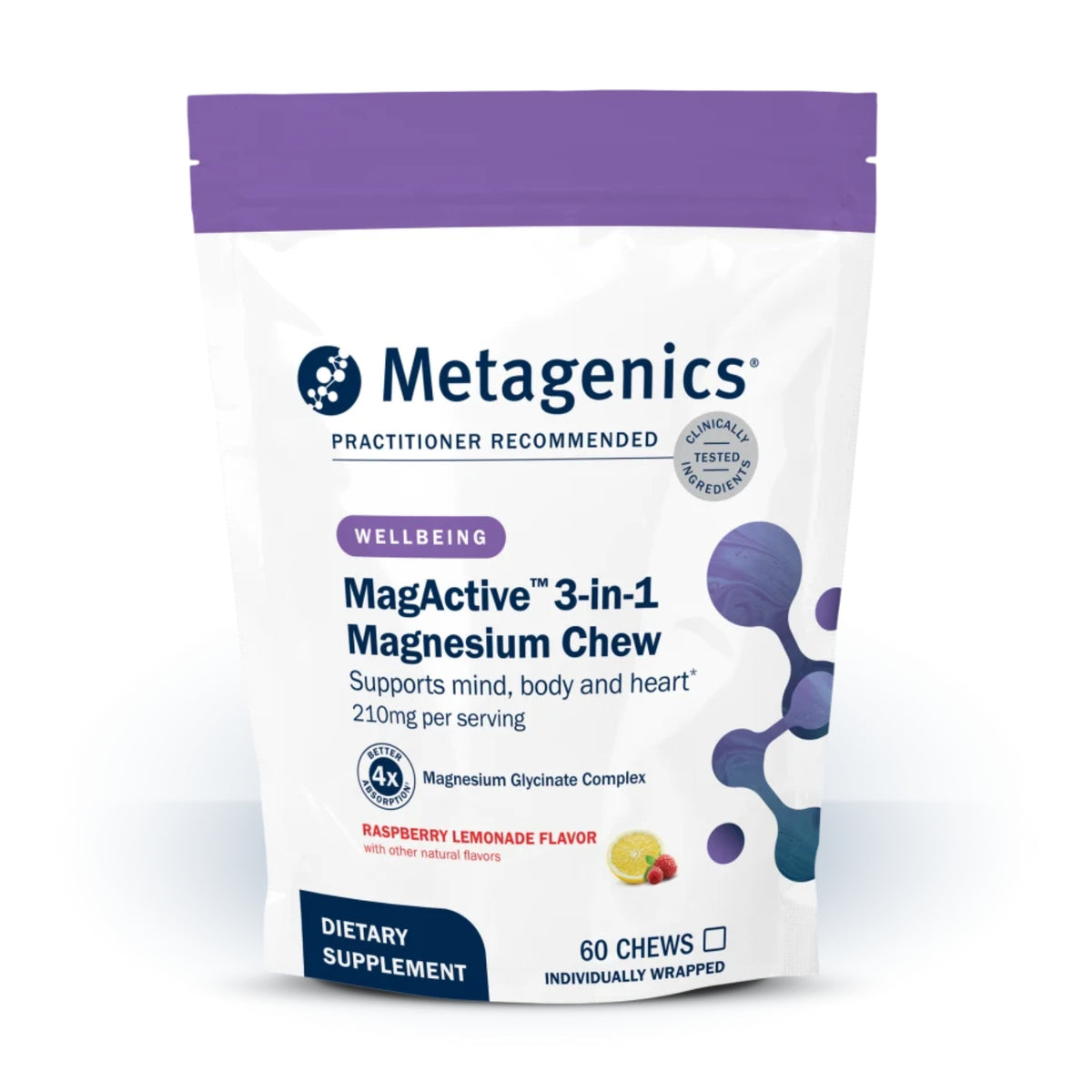 Metagenics, MagActive® 3-in-1 Magnesium Chew, 
Raspberry Lemonade Flavor, 60 Soft Chews UPC 755571962089 | Hilife Vitamins