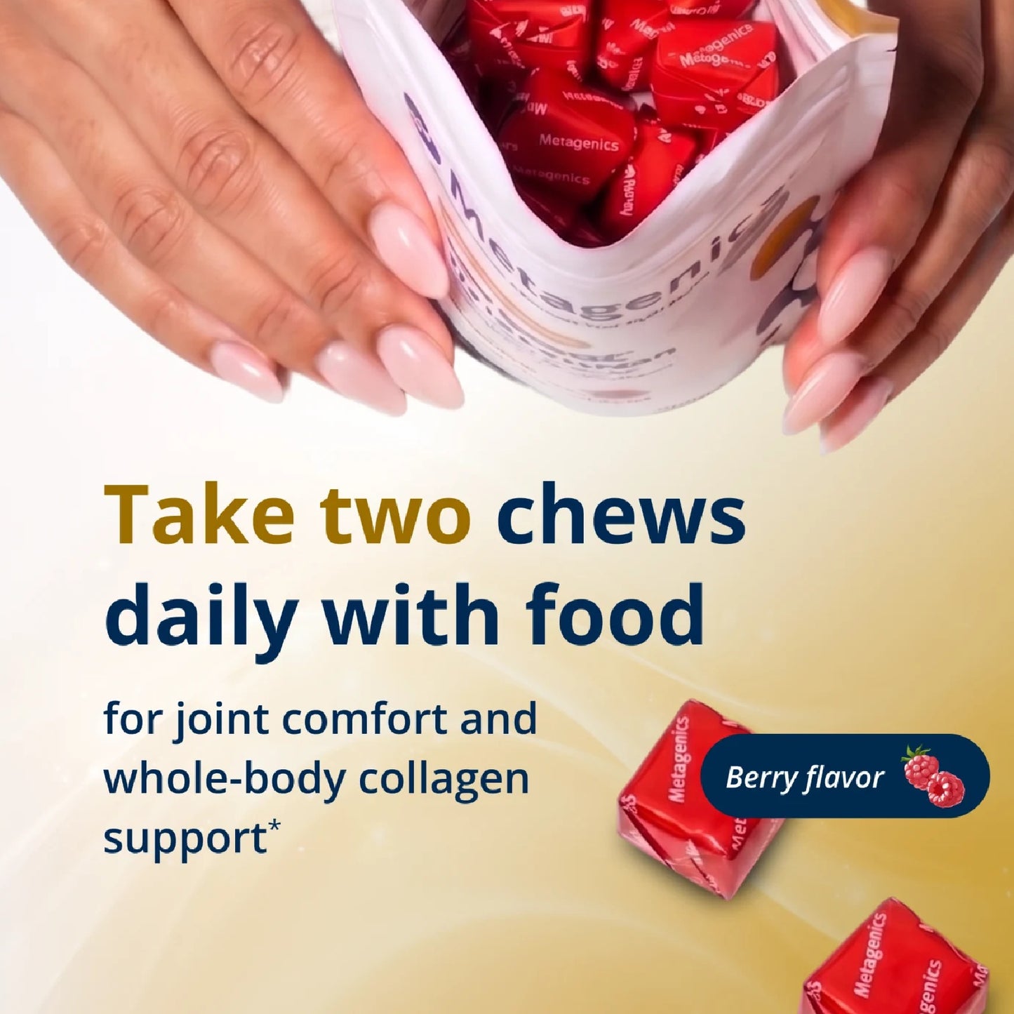 Metagenics, StayStrong+ 4-in-1 Collagen, Whole Body Chew, Berry Flavor, 30 chews UPC 755571962102 | Hilife Vitamins
