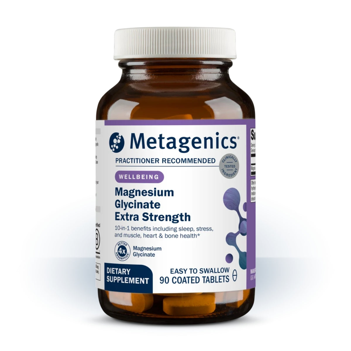 Metagenics, Magnesium Glycinate, Extra Strength, 90 Coated Tablets UPC 755571962249 | Hilife Vitamins