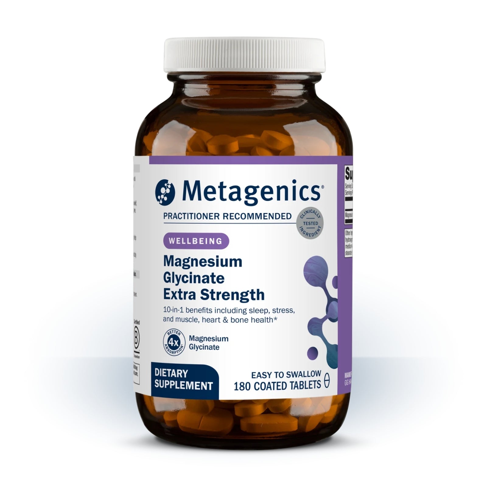 Metagenics, Magnesium Glycinate, Extra Strength, 180 Coated Tablets UPC 755571962256 | Hilife Vitamins