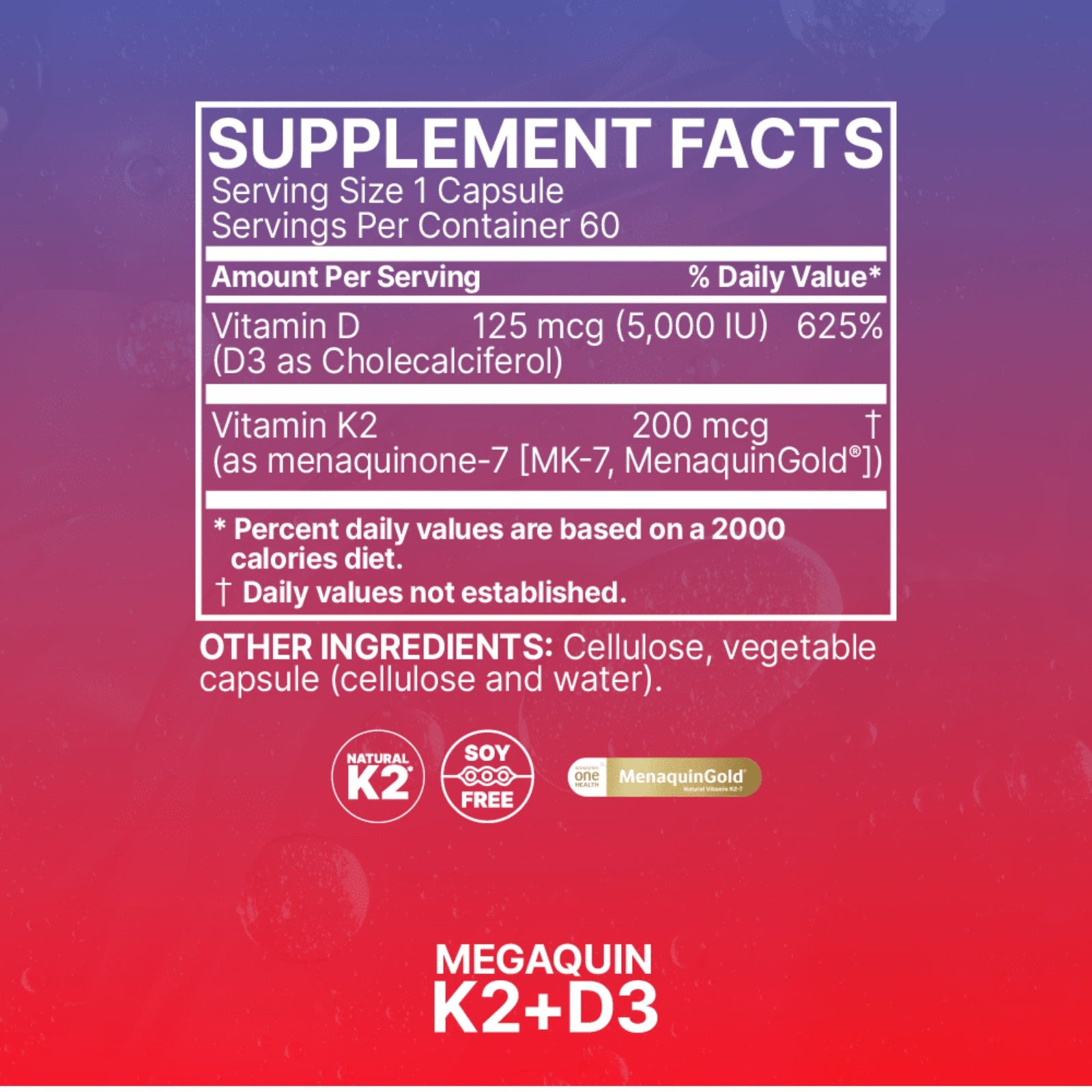 Microbiome Labs, MegaQuin K2 + D3, 60 Capsules - HiLife Vitamins