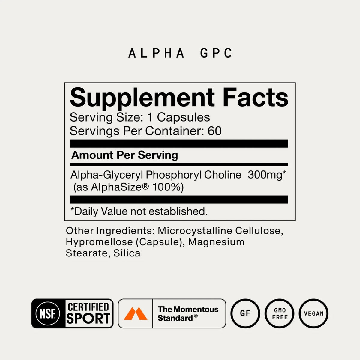 Momentous, Alpha GPC, 60 Capsules UPC 850030796028 | Hilife Vitamins