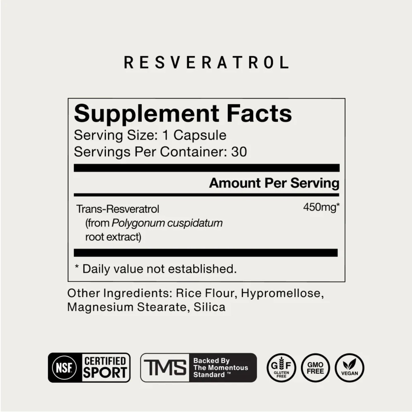 Momentous, Resveratrol, 30 Capsules UPC 850030796158 | Hilife Vitamins