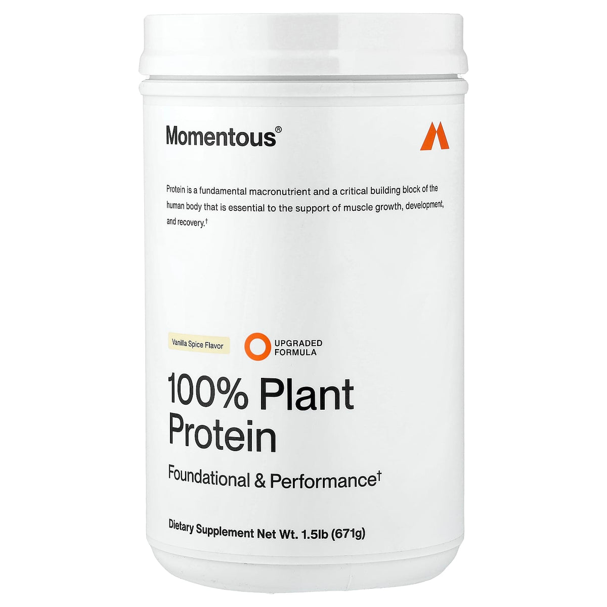 Momentous, 100% Plant Protein, Vanilla Spice Flavor, 1.5 lb (671 g) UPC 850030796493 | Hilife Vitamins