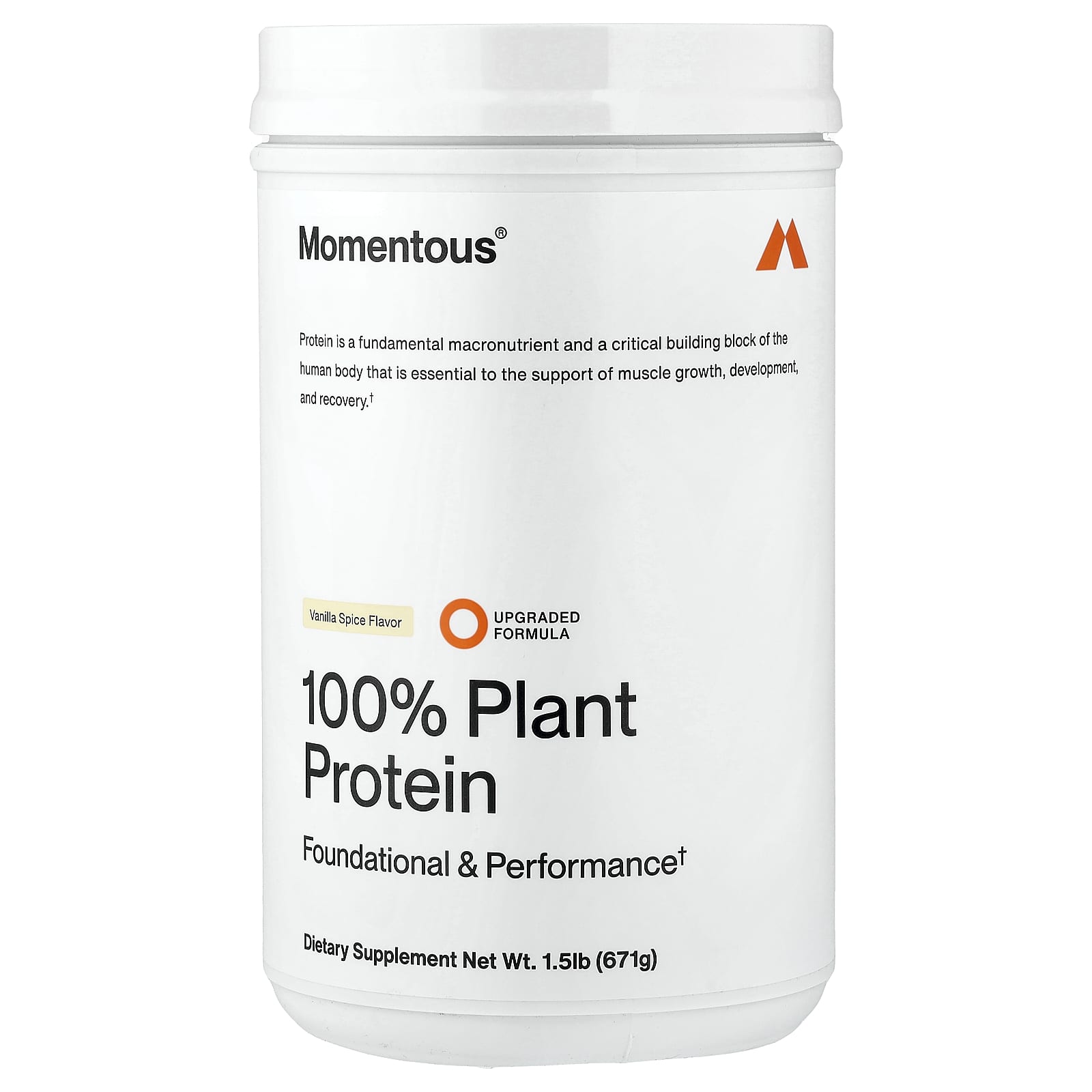 Momentous, 100% Plant Protein, Vanilla Spice Flavor, 1.5 lb (671 g) UPC 850030796493 | Hilife Vitamins