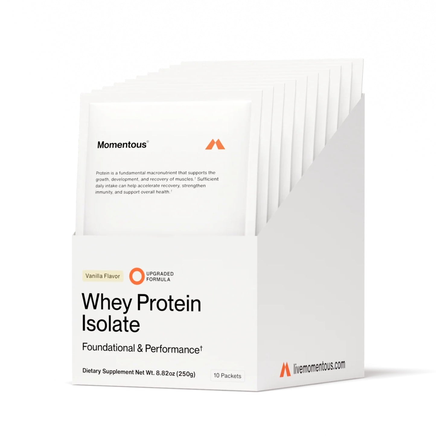 Momentous, Whey Protein Isolate, Vanilla Flavor, 10 Packets, 25g Each UPC 850030796660 | Hilife Vitamins