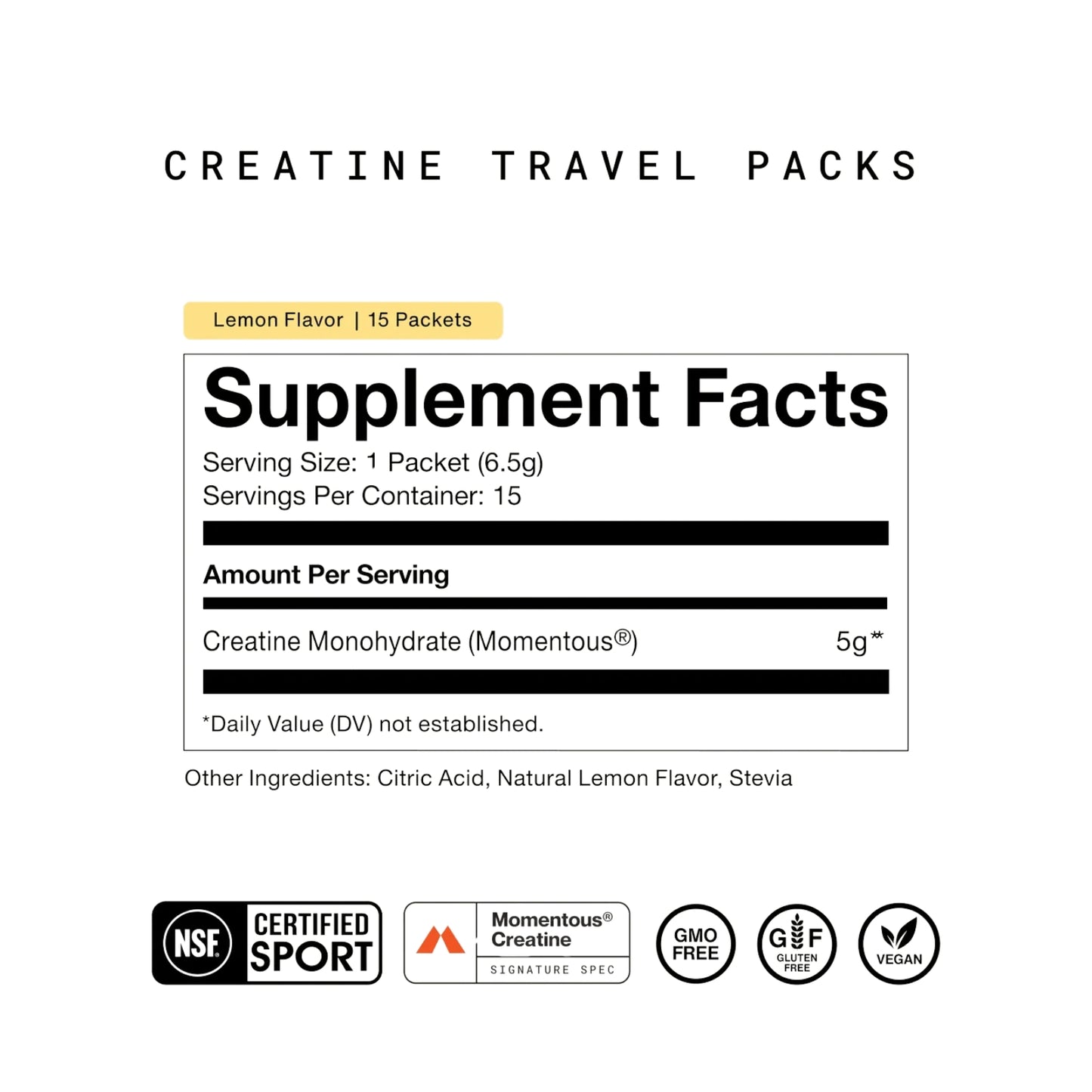 Momentous, Creatine, Lemon Flavor, 15 Packets, 0.22 oz (6.5 g) Each UPC 850030796899 | Hilife Vitamins