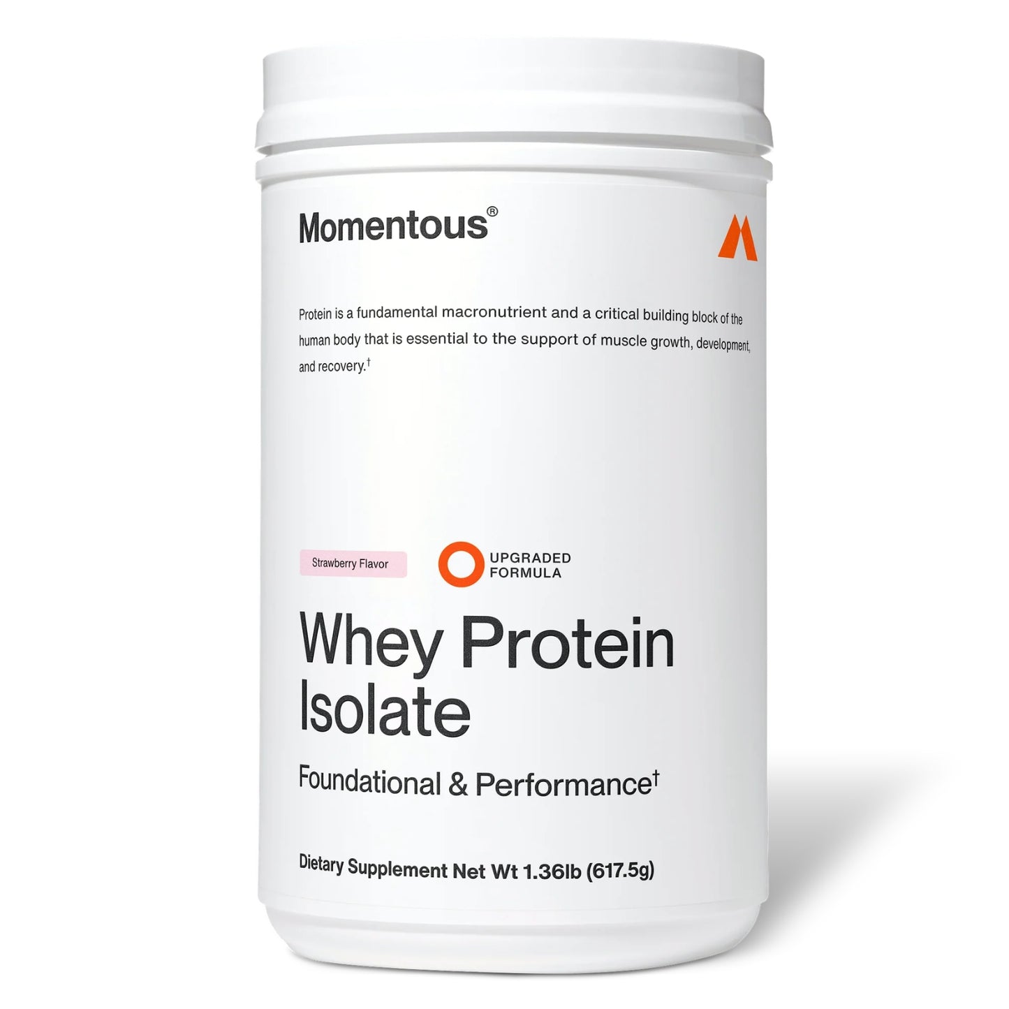 Momentous, Whey Protein Isolate, Strawberry Flavor, 1.36lb (617.5g) UPC 850072768106 | Hilife Vitamins