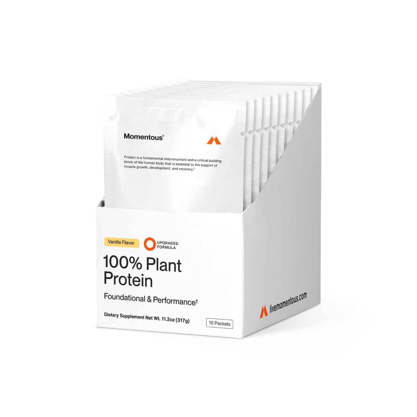 Momentous, 100% Plant Protein, Vanilla Flavor, 10 Packets, 31.7g Each UPC 850072768243 | Hilife Vitamins