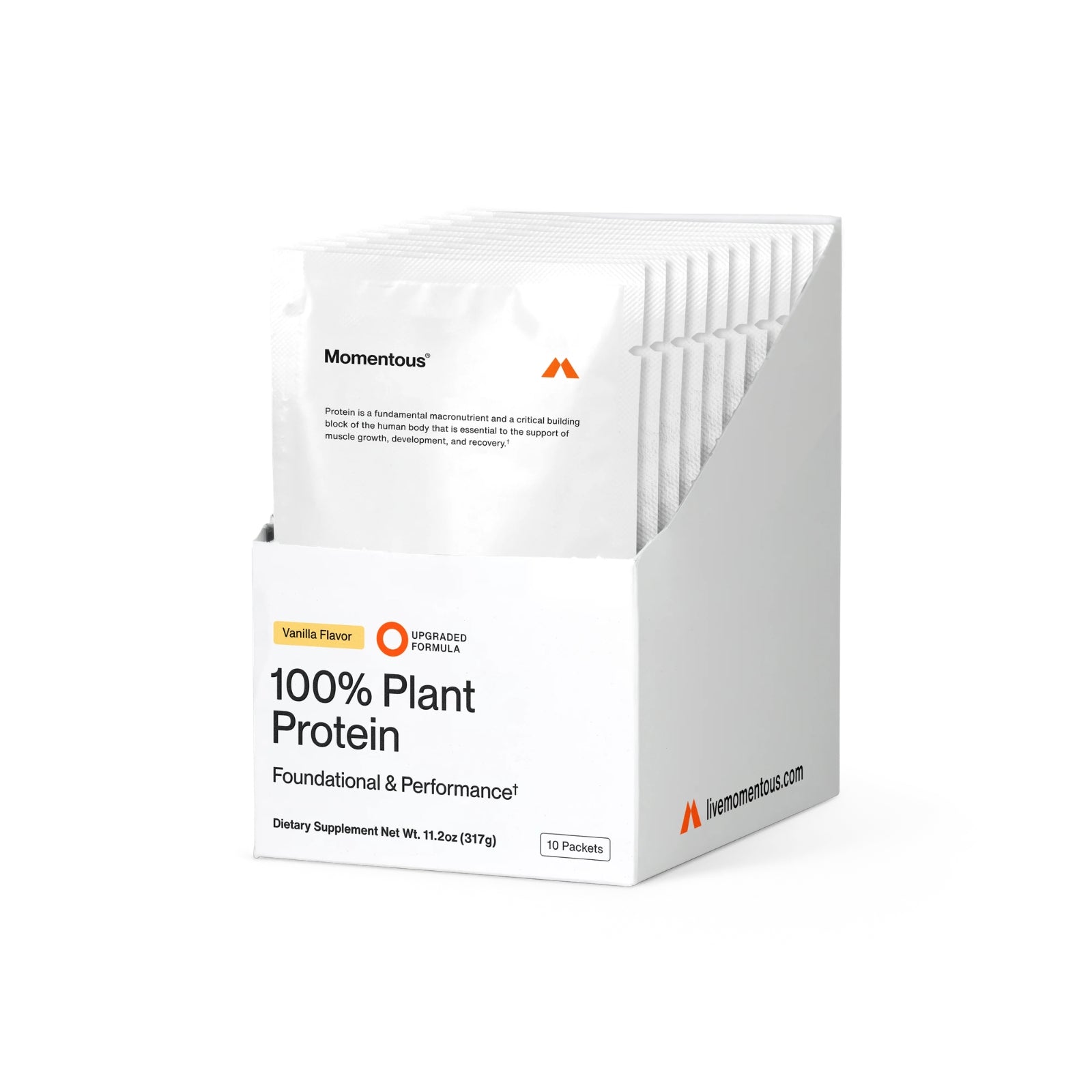 Momentous, 100% Plant Protein, Vanilla Flavor, 10 Packets, 31.7g Each UPC 850072768243 | Hilife Vitamins