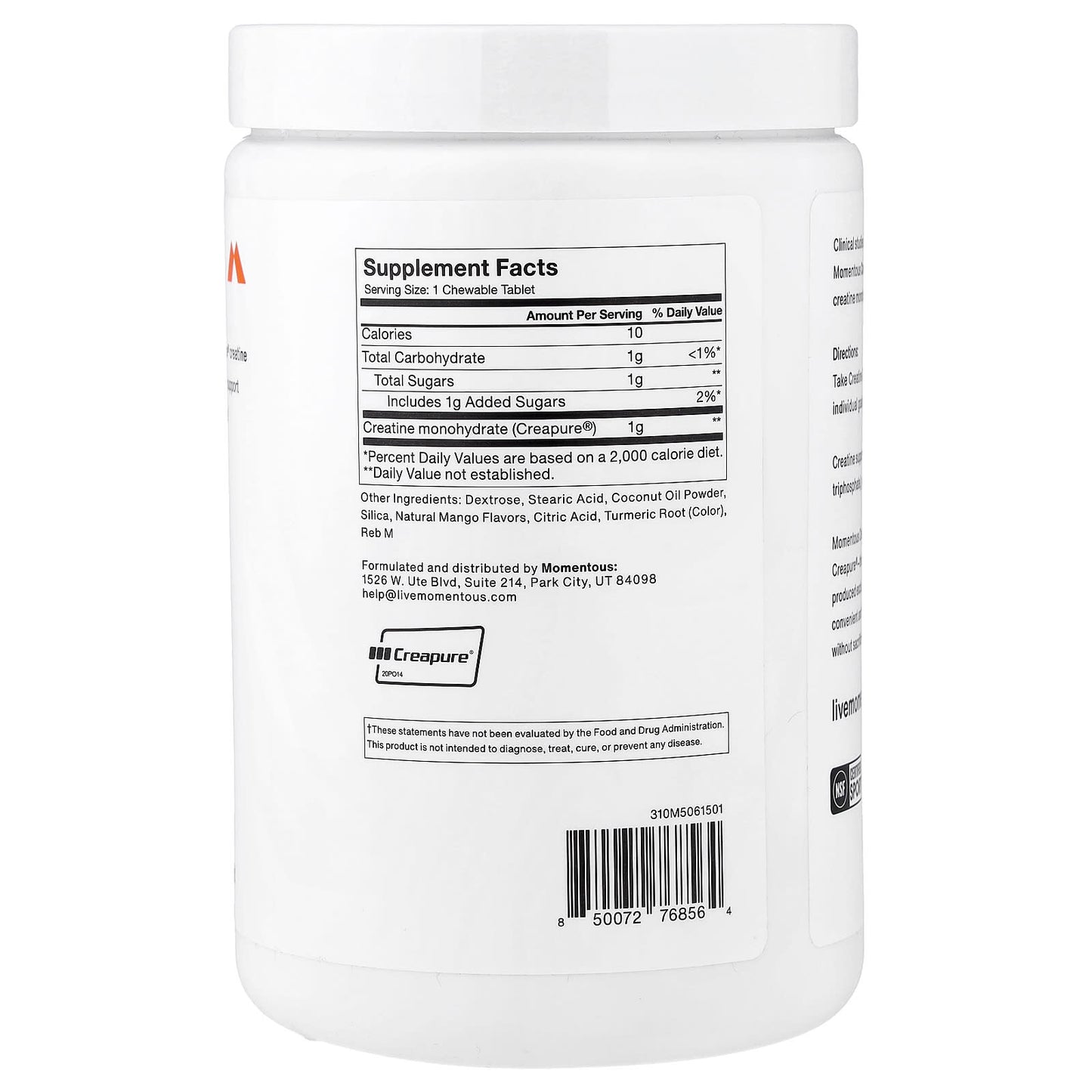 Momentous, Creatine Chews, Mango Flavor, 150 Chewable Tablets UPC 850072768564 | Hilife Vitamins