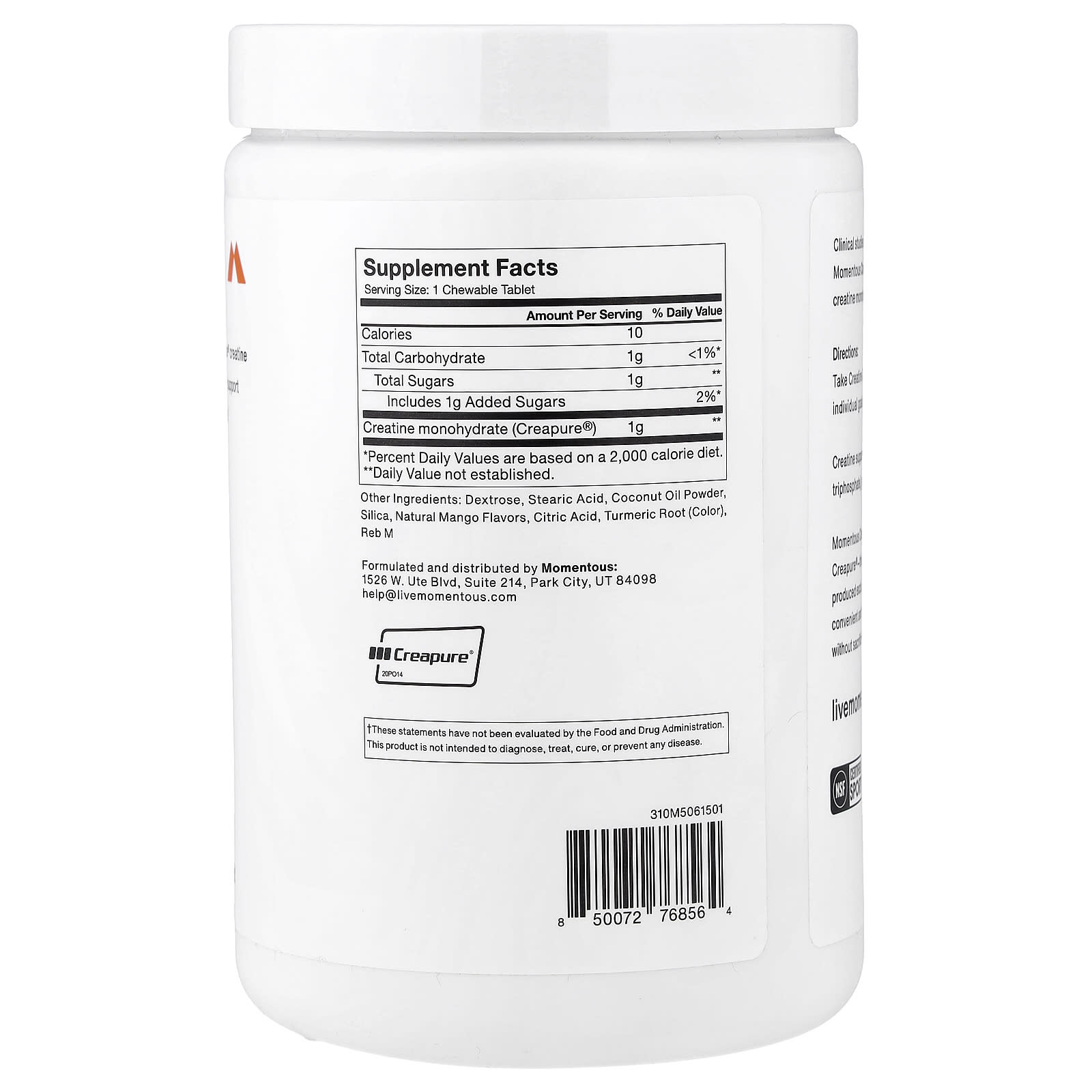 Momentous, Creatine Chews, Mango Flavor, 150 Chewable Tablets UPC 850072768564 | Hilife Vitamins