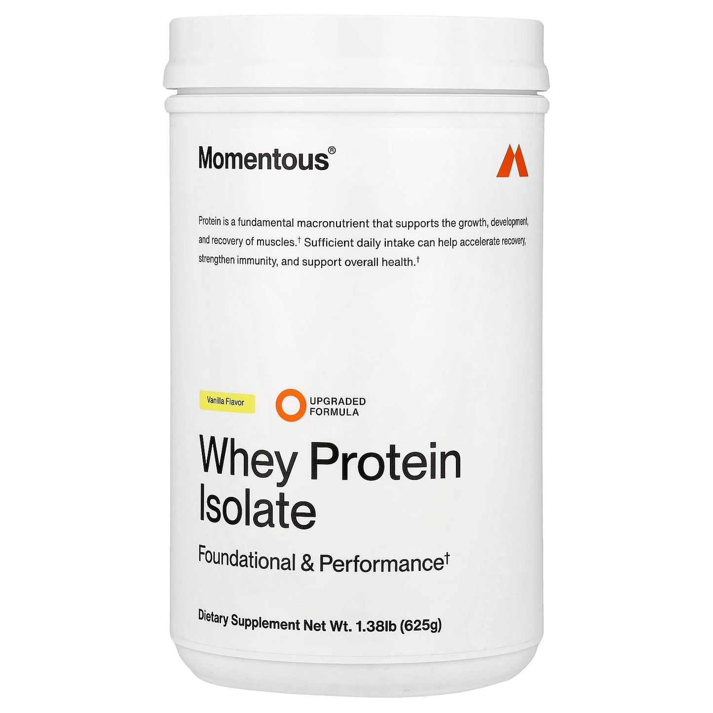 Momentous, Whey Protein Isolate, Vanilla Flavor, 1.38lb (625g) UPC 850243008932 | Hilife Vitamins