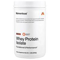 Momentous, Whey Protein Isolate, Chocolate Flavor, 1.44lb (655g) UPC 850243008949 | Hilife Vitamins