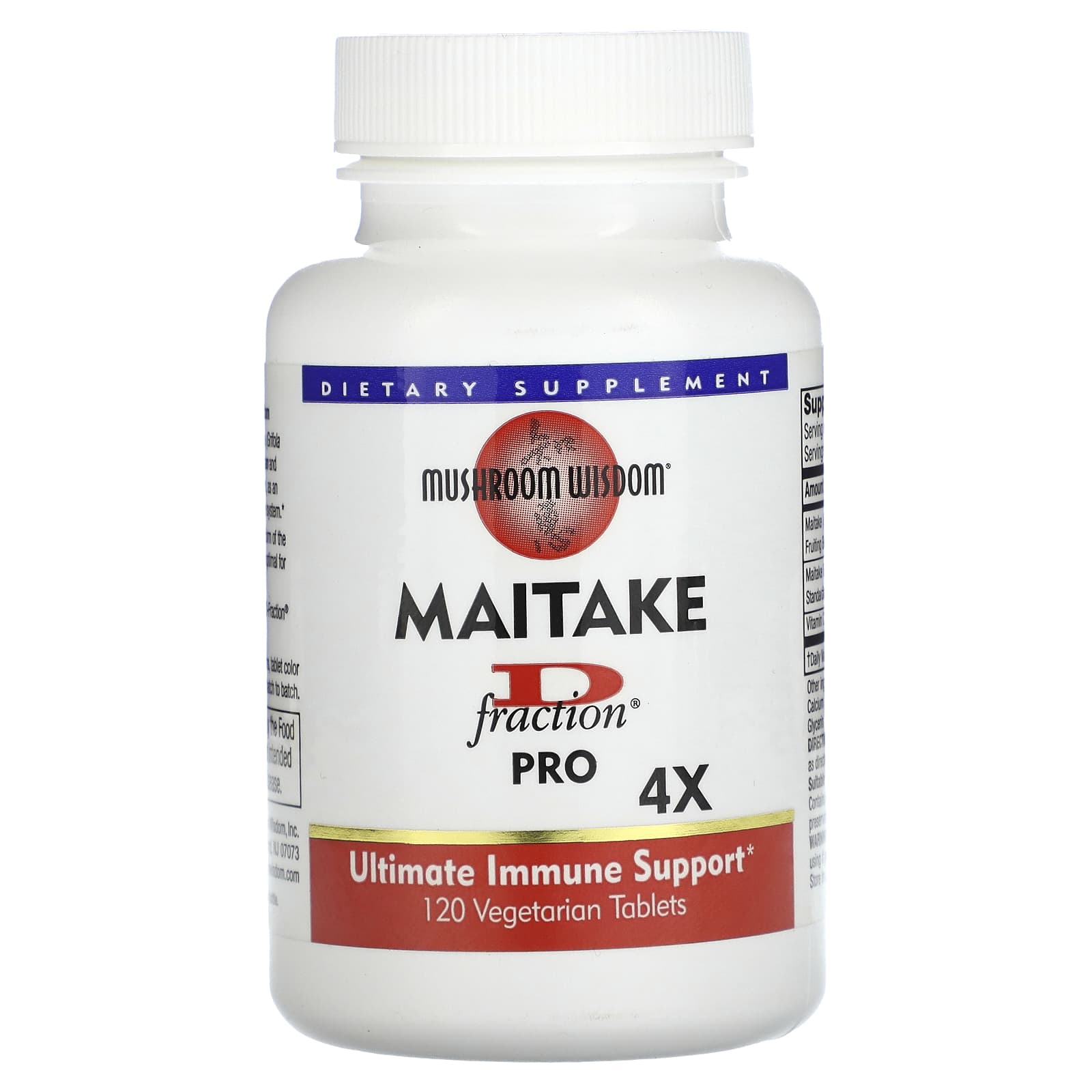 Mushroom Wisdom, Maitake D Fraction Pro 4x, 120 Vegetable Tablets UPC 791014107228 | Hilife Vitamins