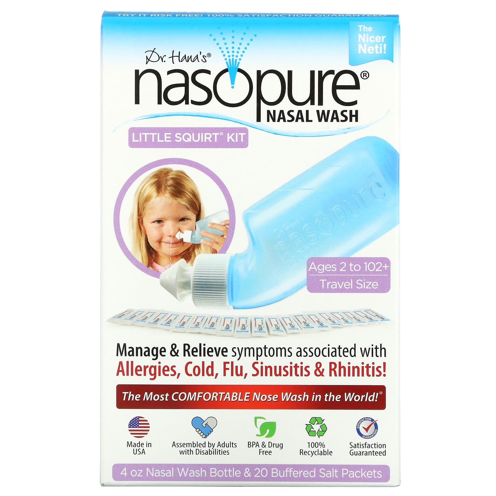 NASOPURE, Little Squirt with Bottle & Salt Packs, 4 Oz UPC 890668000043 | Hilife Vitamins