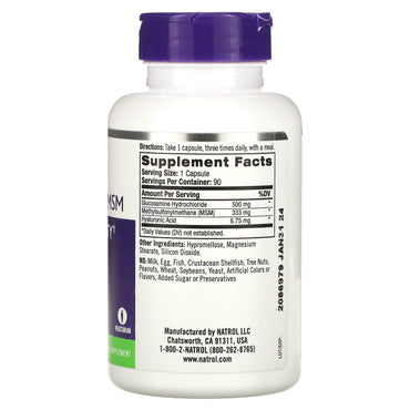 Natrol, Glucosamine, Hyaluronic Acid & MSM, 90 Vegetarian Capsules UPC 047469045159 | HiLife Vitamins