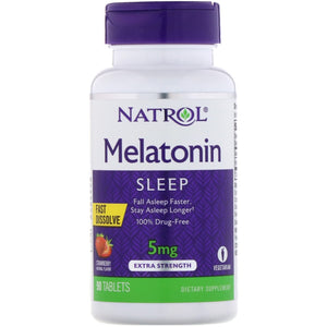 Natrol, Melatonin 5 mg Fast Dissolve Strawberry, 90 Tablets - 047469058654 | Hilife Vitamins