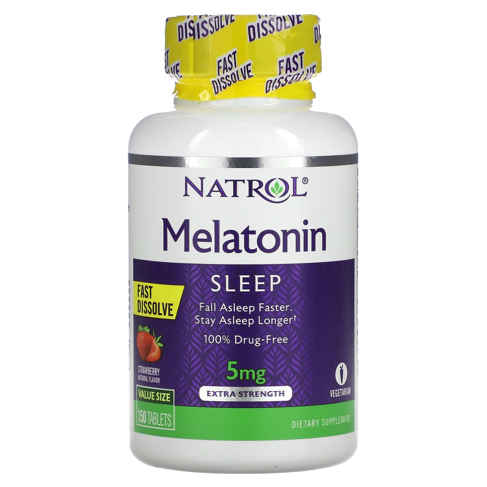 Natrol, Melatonin, Fast Dissolve, Extra Strength, Strawberry, 5 mg, 150 Tablets UPC 047469071448 | Hilife Vitamins