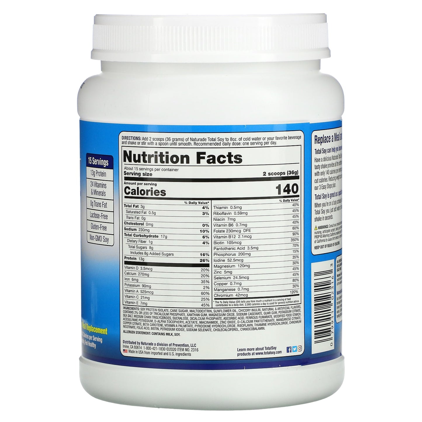 Naturade, Total Soy, Weight Loss Shake, Vanilla, 1.2 lb (540 g) UPC 079911023163 | Hilife Vitamins