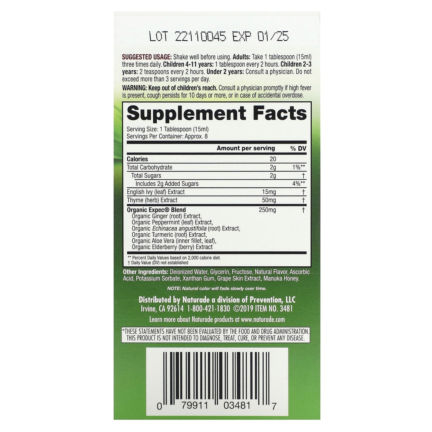 Naturade, Herbal Expectorant Cough Syrup, 4 Oz Ounces UPC 079911034817 | Hilife Vitamins