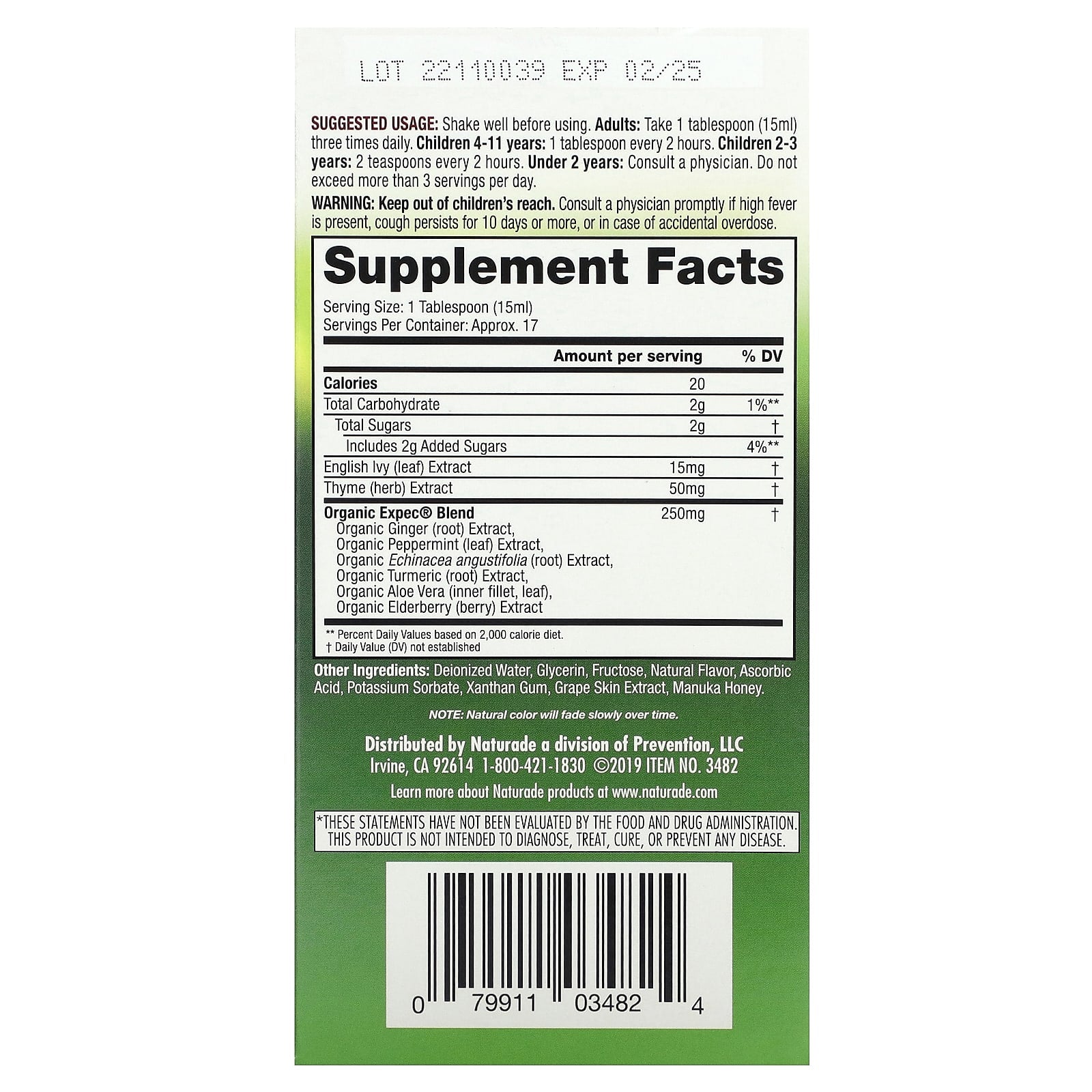 Naturade, Herbal Expectorant Cough Syrup, 8 Oz Ounces UPC 079911034824 | Hilife Vitamins