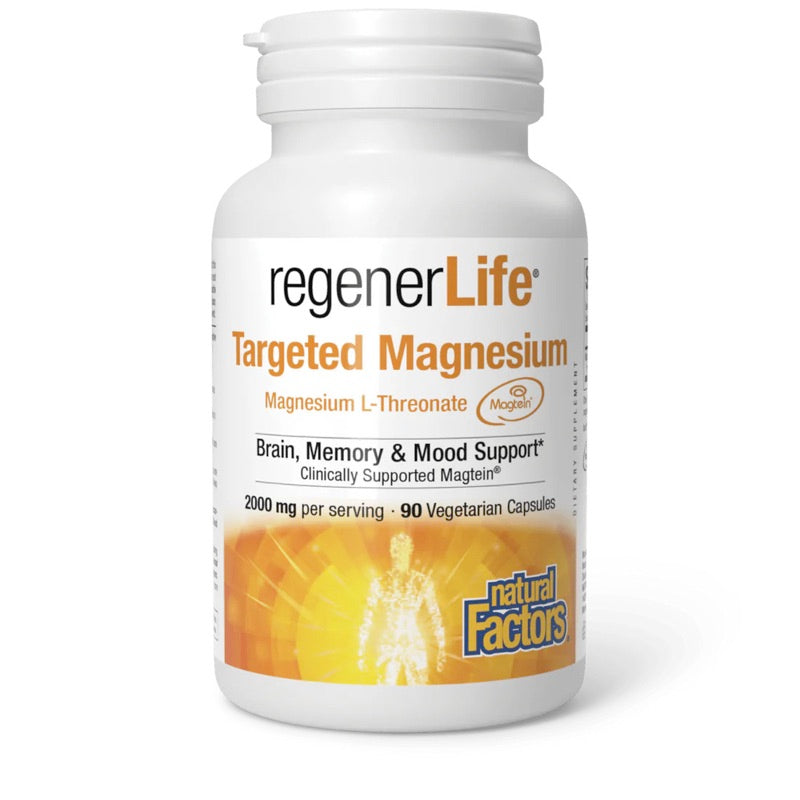 Natural Factors, RegenerLife, Targeted Magnesium, Magnesium L-Threonate, 90 Vegetarian Capsules UPC 068958019079