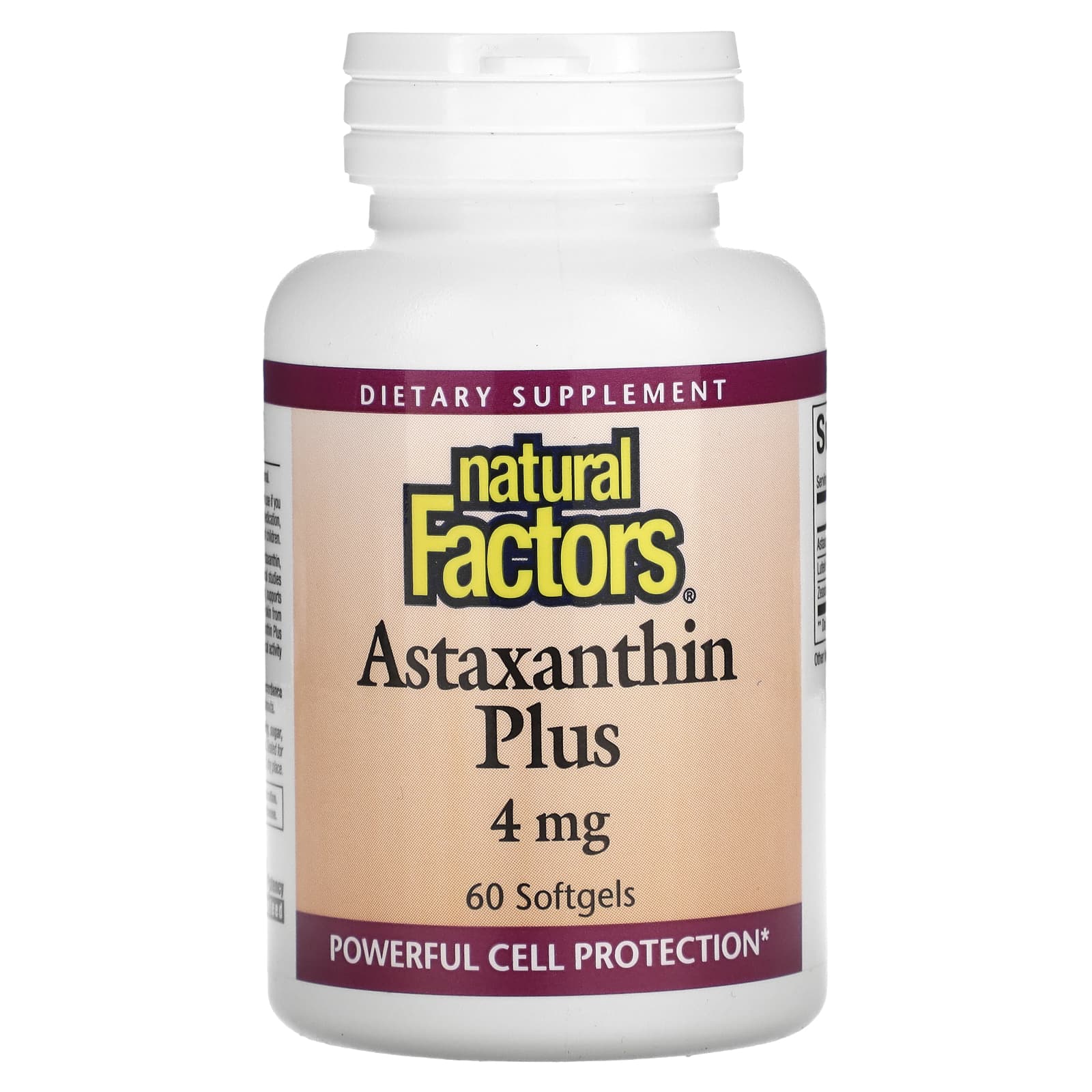 Natural Factors, Astaxanthin Plus, 4 mg, 60 Softgels UPC 068958010137 | Hilife Vitamins