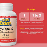 Natural Factors, Lycopene, 10 mg, 60 Softgels UPC 068958010168 | Hilife Vitamins
