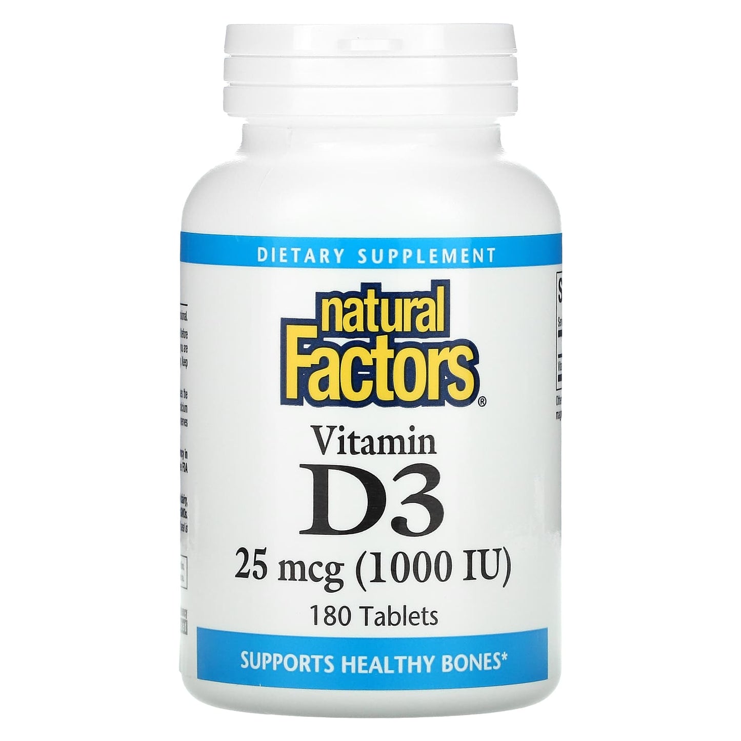 Natural Factors, Vitamin D3, 25 mcg (1,000 IU), 180 Tablets UPC 068958010519 | Hilife Vitamins