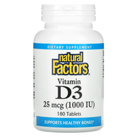 Natural Factors, Vitamin D3, 25 mcg (1,000 IU), 180 Tablets UPC 068958010519 | Hilife Vitamins