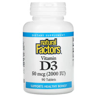 Natural Factors, Vitamin D3, 50 mcg (2,000 IU), 90 Tablets UPC 068958010526 | Hilife Vitamins