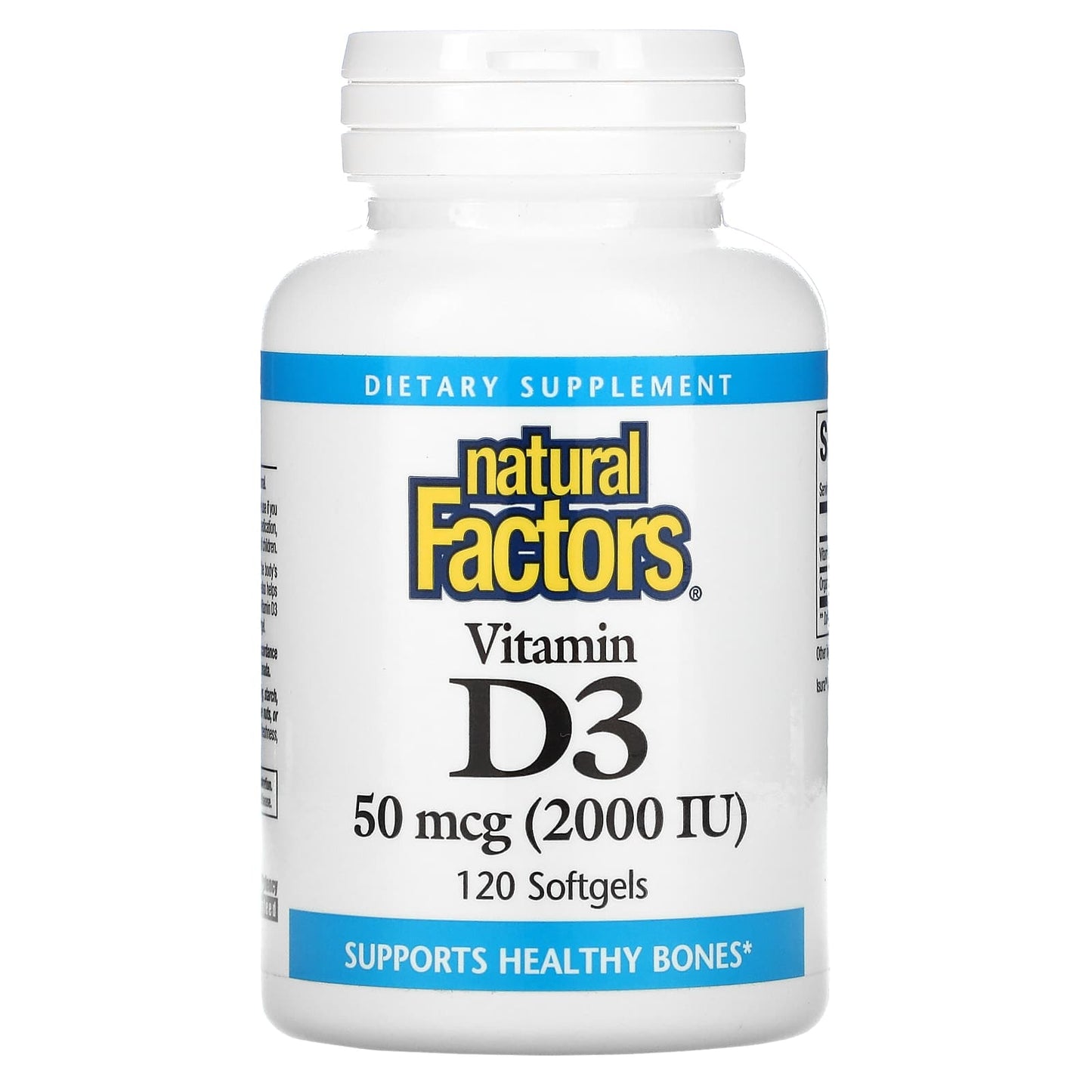 Natural Factors, Vitamin D3, 50 mcg (2,000 IU), 120 Softgels UPC 068958010533 | Hilife Vitamins