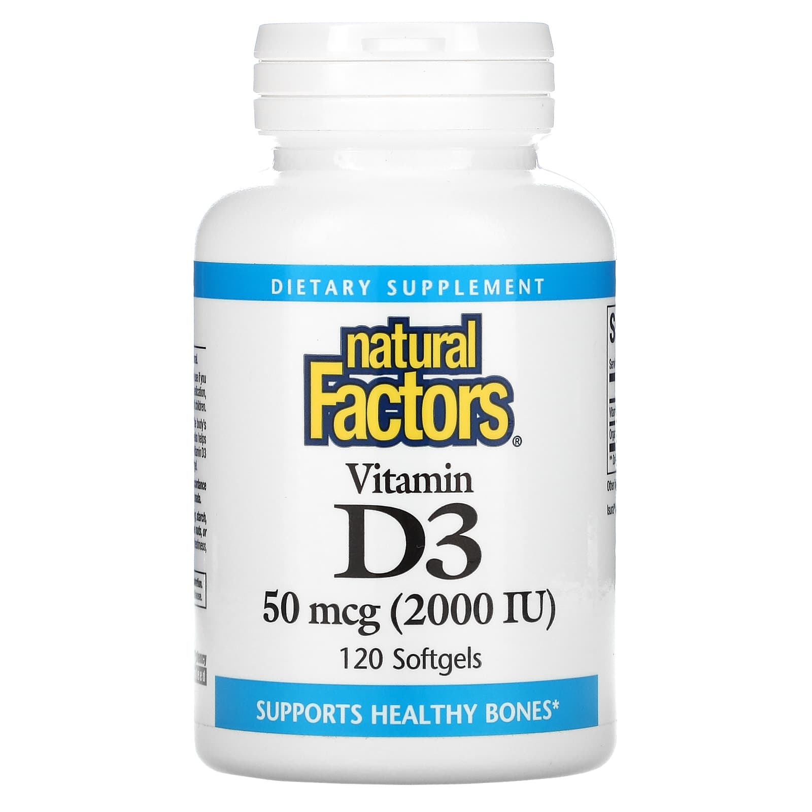 Natural Factors, Vitamin D3, 50 mcg (2,000 IU), 120 Softgels UPC 068958010533 | Hilife Vitamins