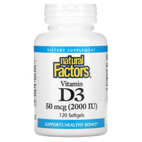 Natural Factors, Vitamin D3, 50 mcg (2,000 IU), 120 Softgels UPC 068958010533 | Hilife Vitamins