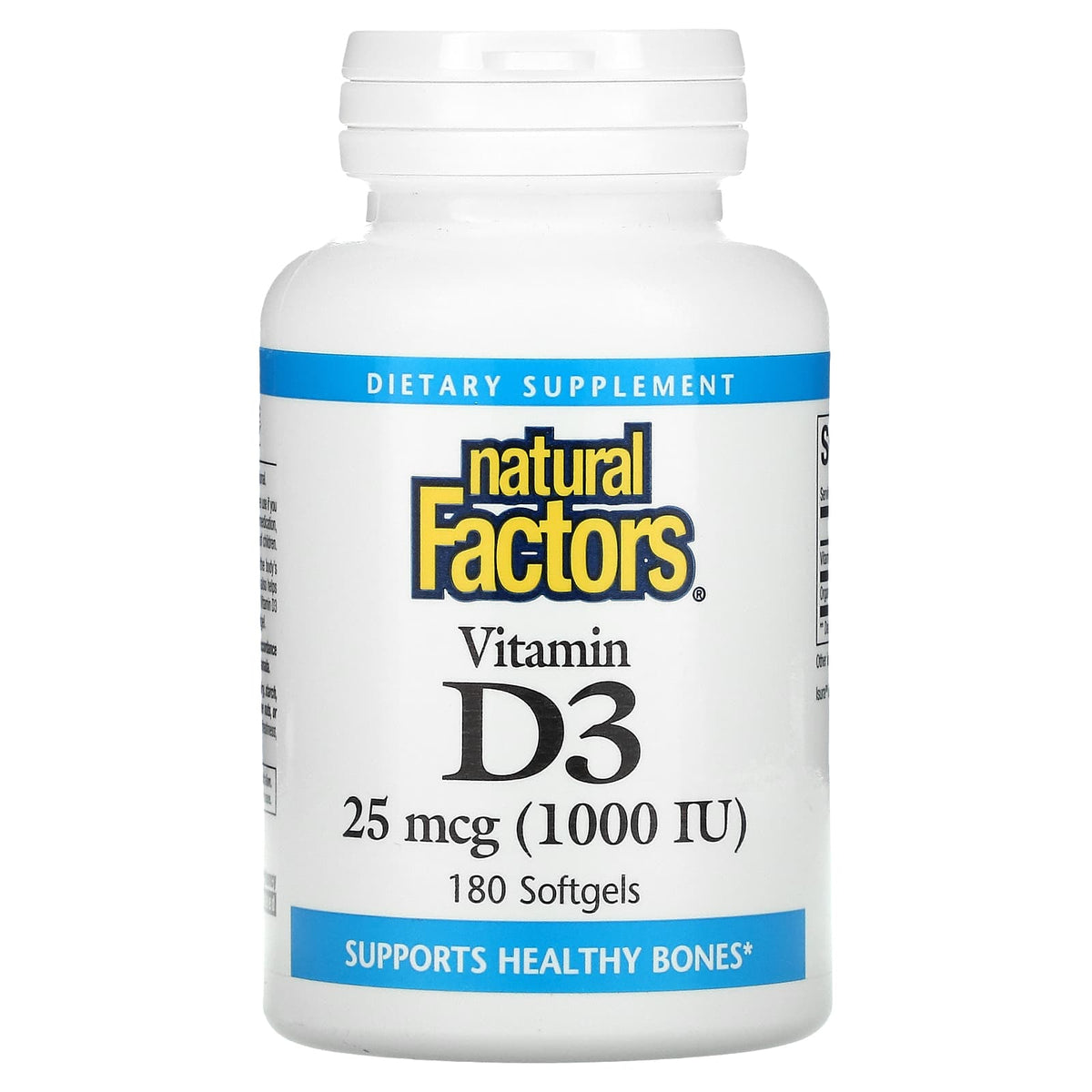 Natural Factors, Vitamin D3, 25 mcg (1,000 IU), 180 Softgels UPC 068958010540 | Hilife Vitamins