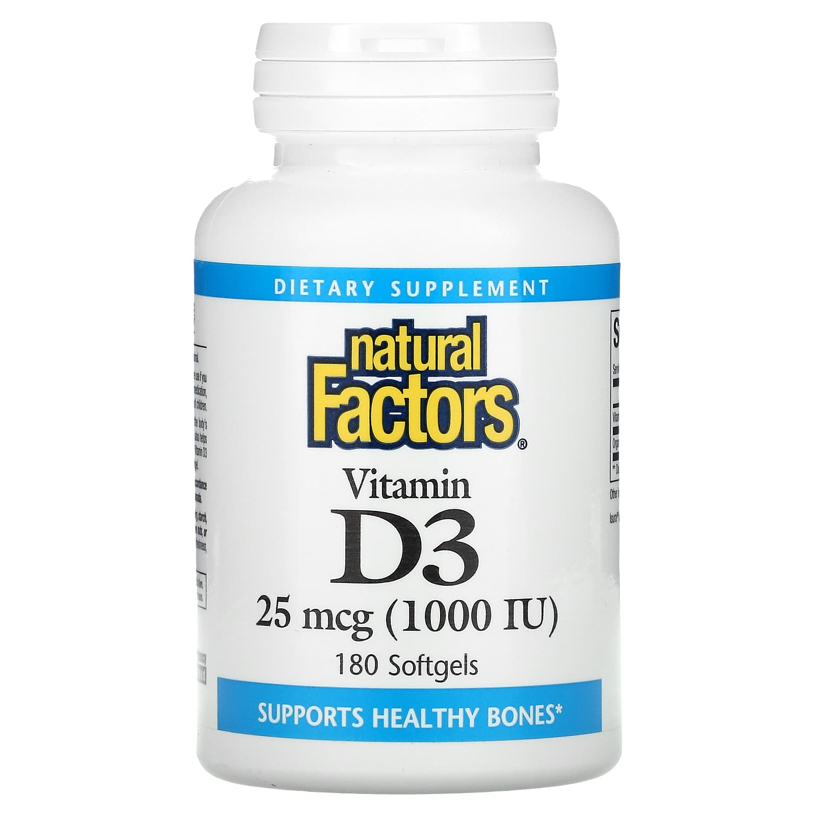 Natural Factors, Vitamin D3, 25 mcg (1,000 IU), 180 Softgels UPC 068958010540 | Hilife Vitamins