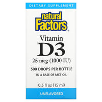 Natural Factors, Vitamin D3 Drops, Unflavored, 25 mcg (1, 5.3 Oz UPC 068958010557 | Hilife Vitamins