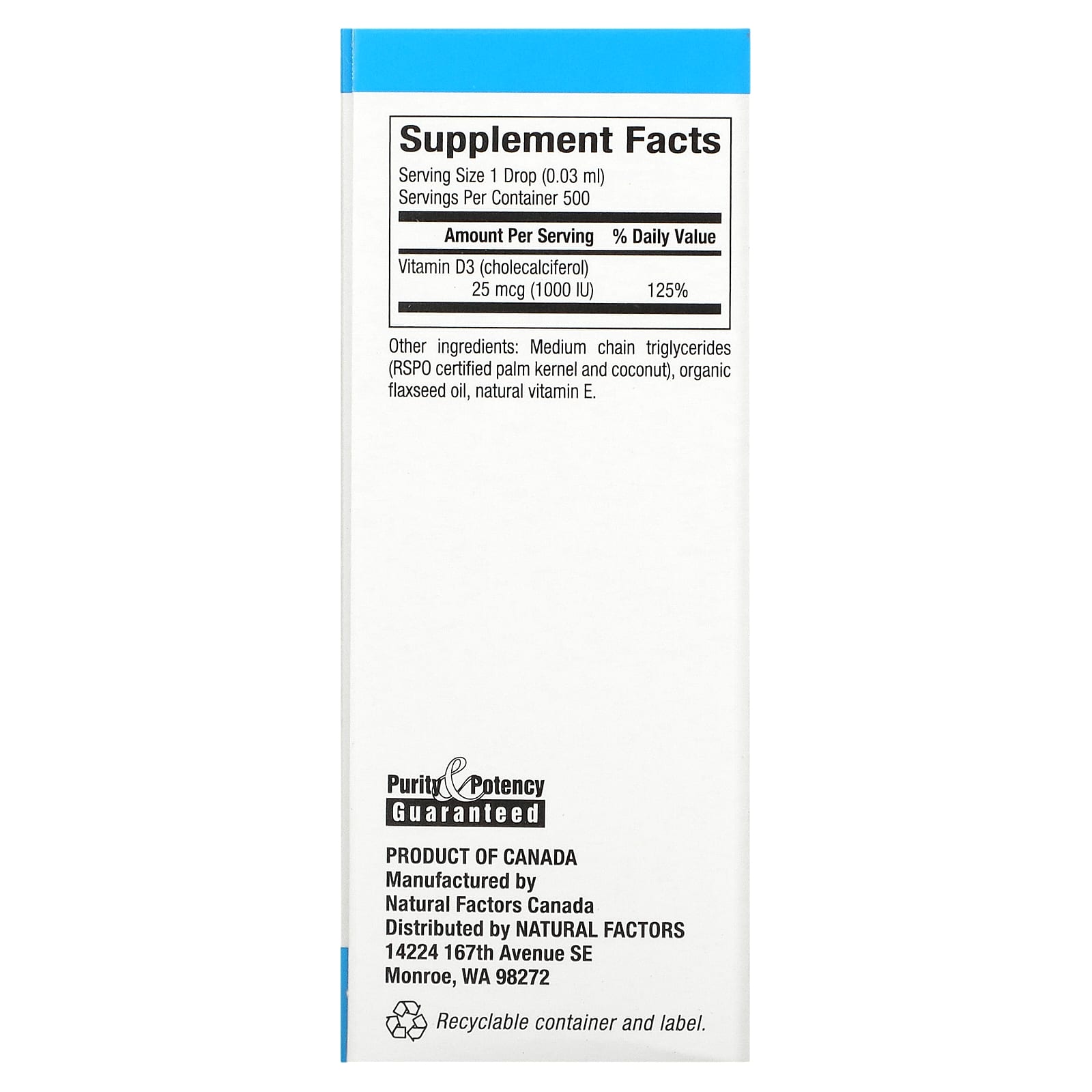 Natural Factors, Vitamin D3 Drops, Unflavored, 25 mcg (1, 5.3 Oz UPC 068958010557 | Hilife Vitamins