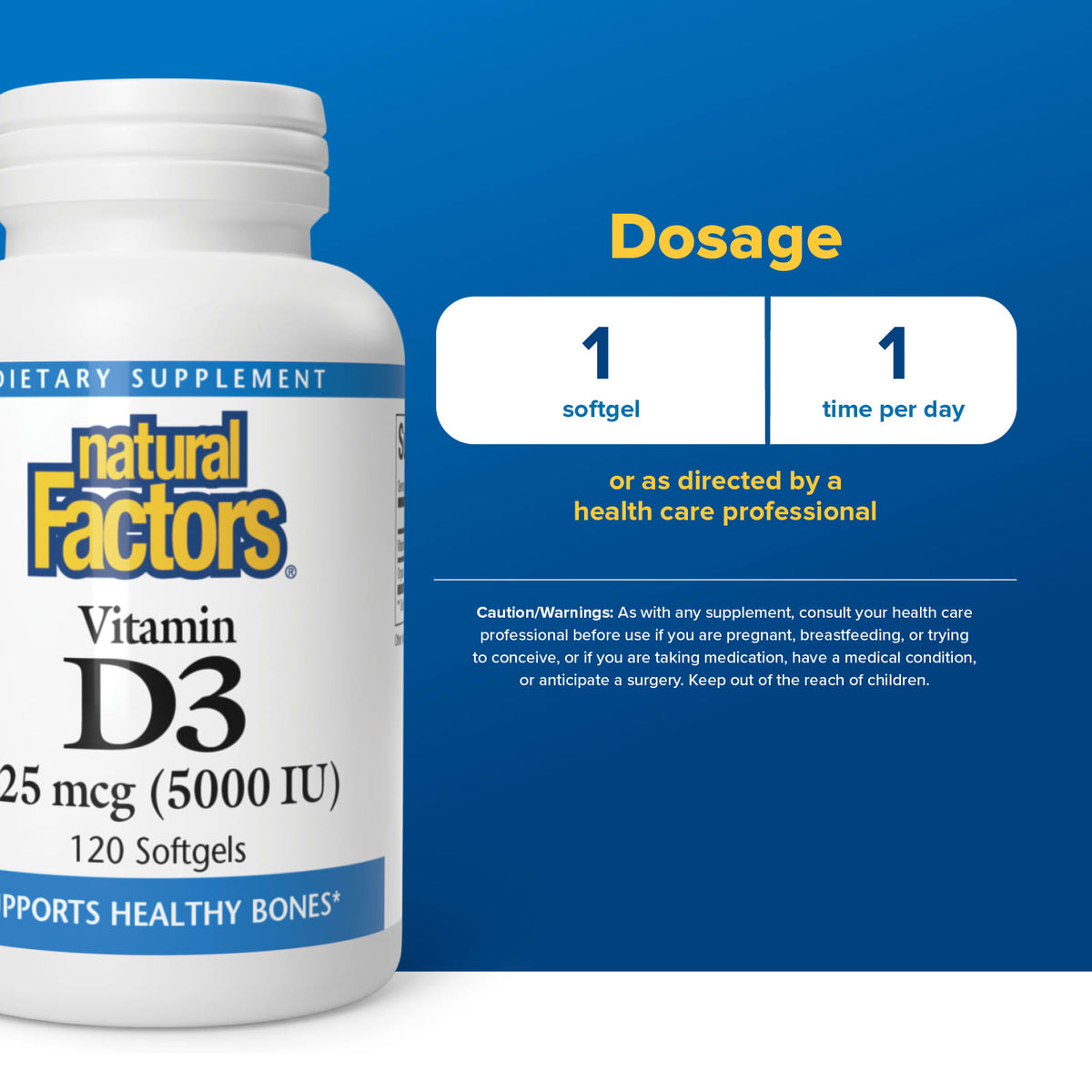 Natural Factors, Vitamin D3, 125 mcg (5,000 IU), 120 Softgels UPC 068958010564 | Hilife Vitamins