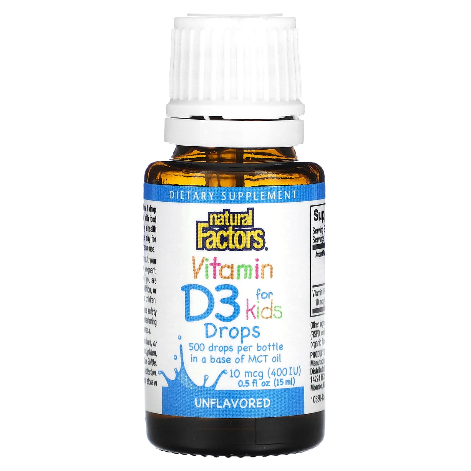 Natural Factors, Vitamin D3 Drops for Kids, Unflavored,, 0.5 Oz Drops UPC 068958010588 | Hilife Vitamins