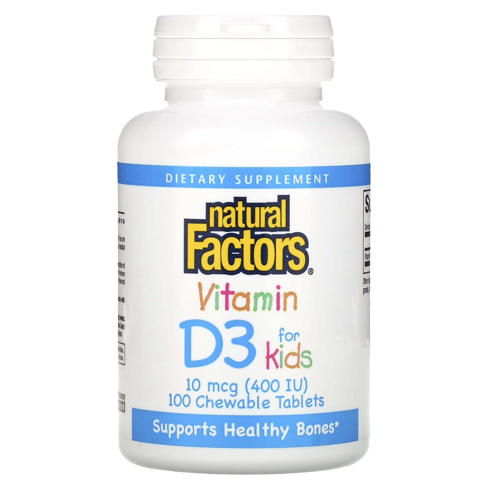 Natural Factors, Vitamin D3 for Kids, Strawberry, 10 mcg, 100 Chew Tablets UPC 068958010595 | Hilife Vitamins
